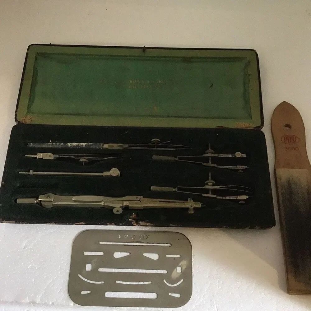 Vintage brown and somebody Philadelphia drafting tools set